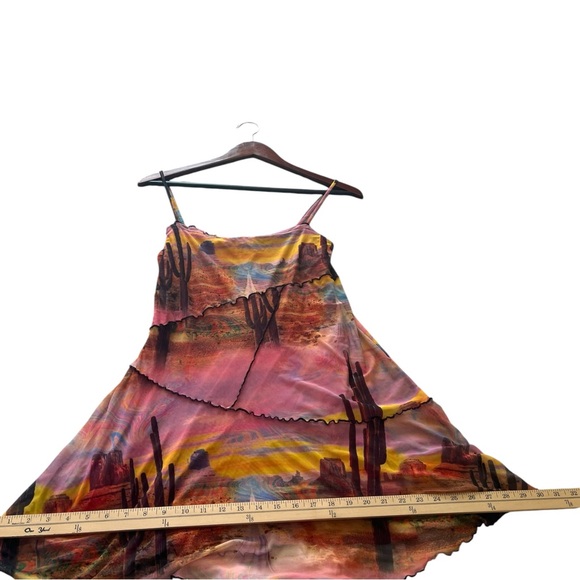 Urban Outfitters Moxie Mesh Mini Slip Dress Sunset Cactus Desert Print Sz Large - Picture 7 of 12